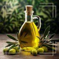Bottle of olive oil with fresh olives highlighting natural skincare benefits