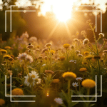Field of herbs used in soaps and skincare with sun shining