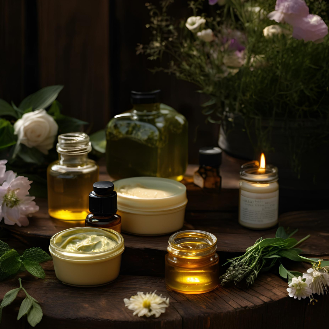 Picture of herbal jars of creams and oil