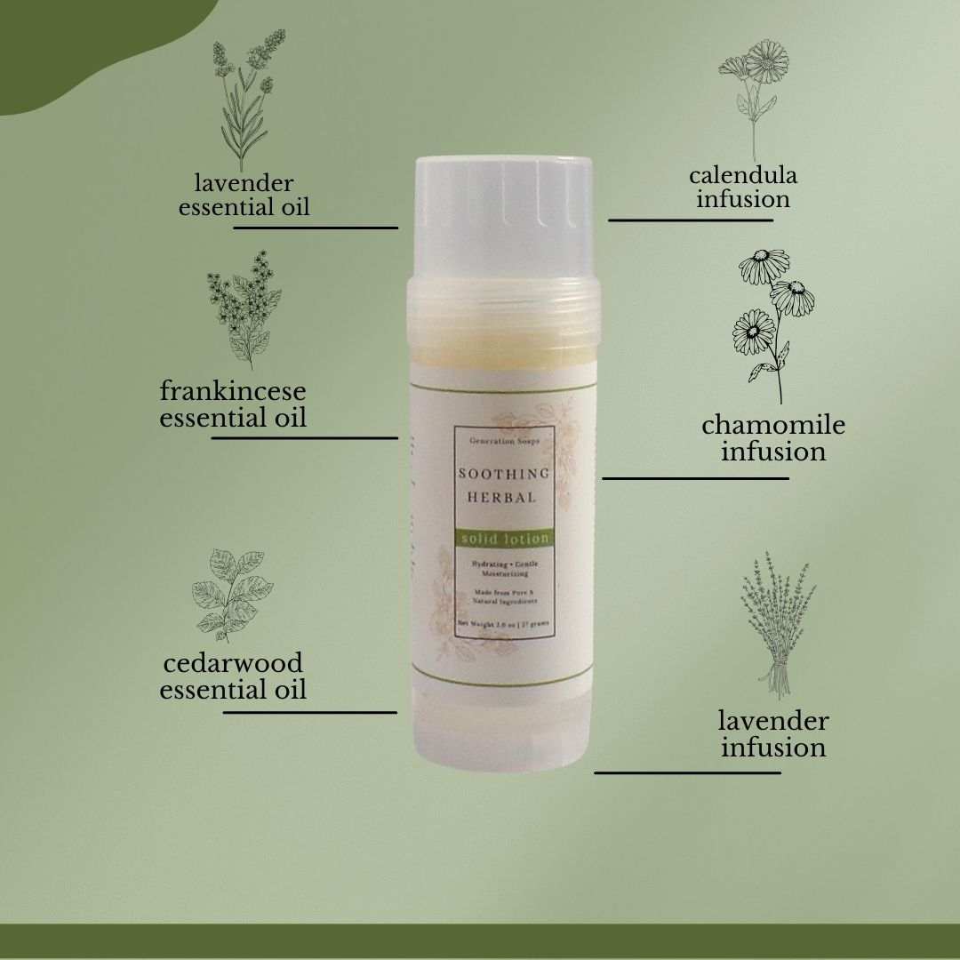 Calendula Care Trio Collection with natural soap, soothing herbal lotion, and calendula shea butter lip balms for sensitive skin care