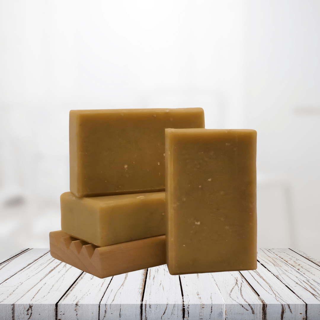 Natural Soap Bars made with nettles on Wooden Surface