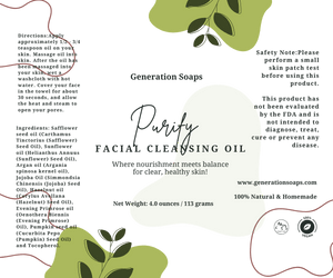 Purify Facial Cleansing Oil Label herbal skincare generation soaps