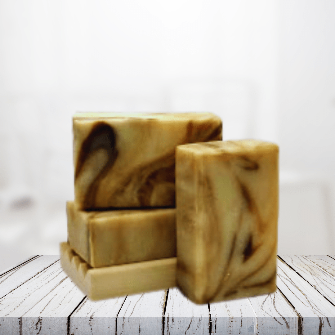 Natural soap bars with rugged citrus scent, featuring a herbal infusion, ideal for men.