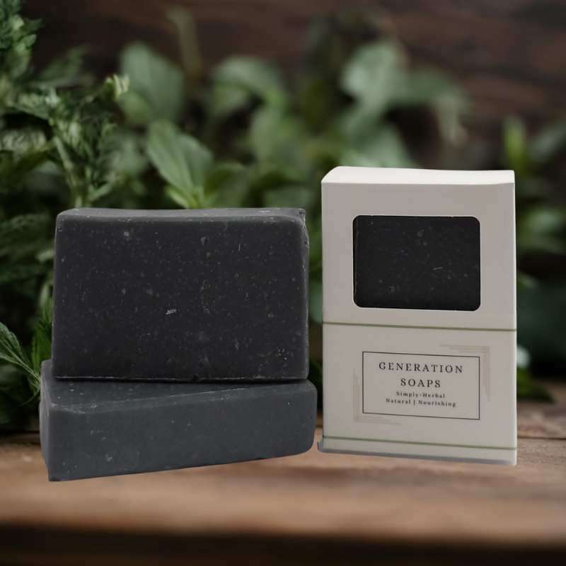 Activated charcoal facial body bar soap with tea tree, lavender, and rosemary essential oils for skin clarifying and moisturizing
