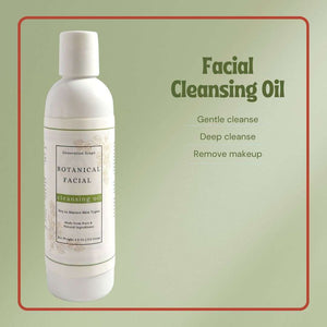 Botanical facial cleansing oil bottle with natural ingredients for dry to mature skin