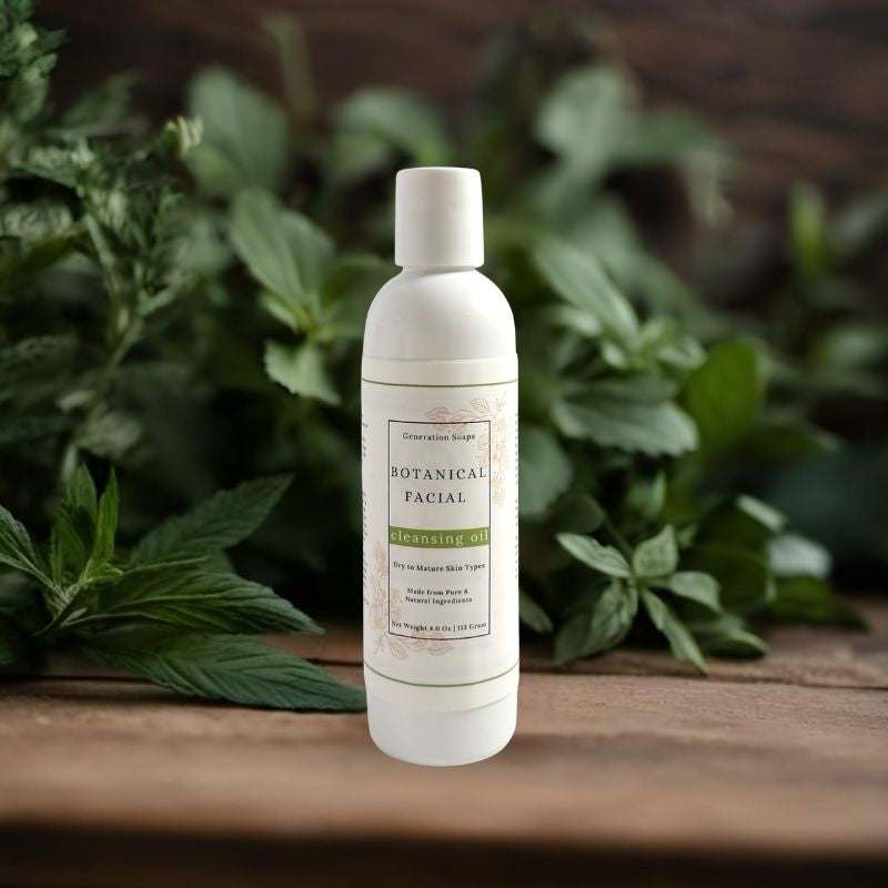 Botanical facial cleansing oil bottle for dry to mature skin with natural oils and hibiscus extract