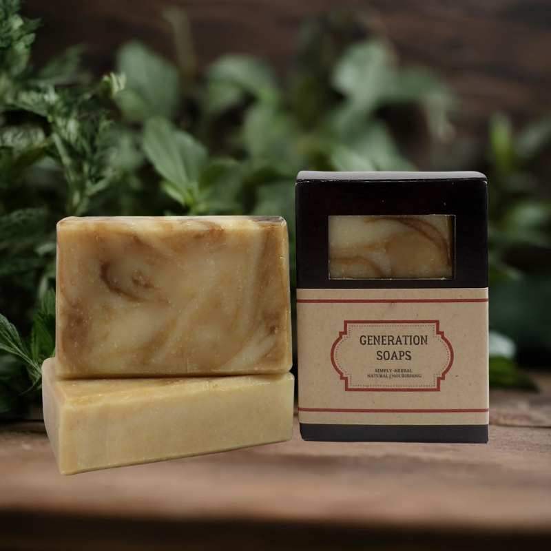 Natural Soap Cedarwood Lime for Men bar with packaging and soapbox