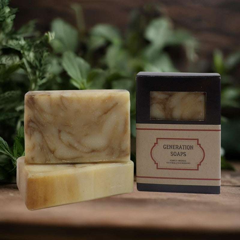 Gentlemen's Lavender natural soap bar with earthy and lavender essential oils in packaging