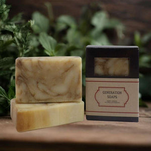 Gentlemen's Lavender natural soap bar with earthy and lavender essential oils in packaging