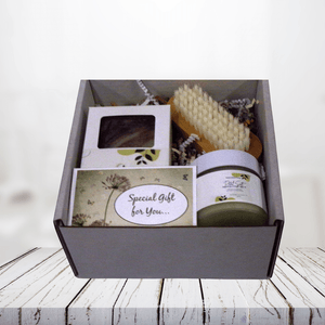 Petal Soft Hands & Body Gift Set with soap, skin balm, and nail brush, beautifully packaged for care and nourishment.