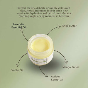 Herbal Harmony Facial Crème jar with botanical ingredients for soothing, hydrating, and restoring skin