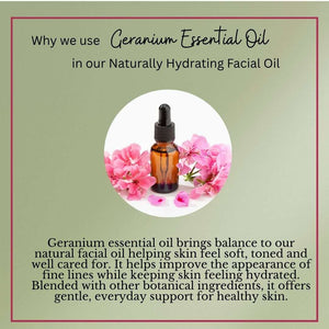 Naturally hydrating facial oil bottle with botanical ingredients