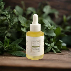 Petal Light Facial Oil bottle with botanical ingredients for firming and radiant skin