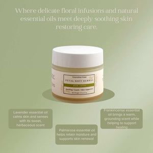 Petal Soft Herbal Skin Salve jar with natural floral ingredients for soothing and moisturizing skin care