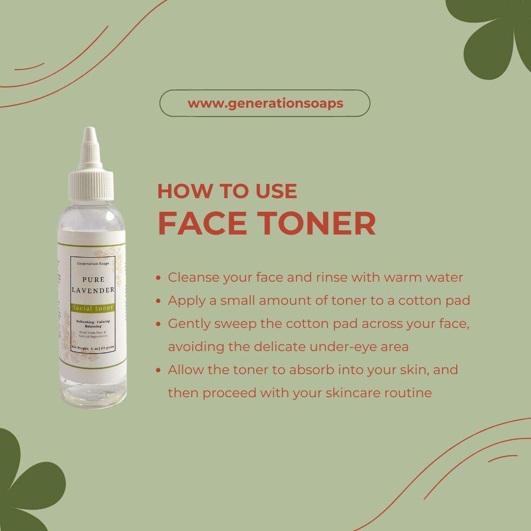 Bottle of Pure Lavender Facial Toner with lavender and witch hazel ingredients for soothing and hydrating skin