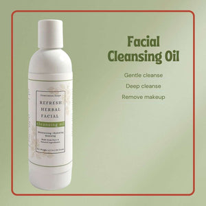 Refresh Herbal Facial Cleansing Oil bottle with natural botanical ingredients for moisturizing and hydrating skin care