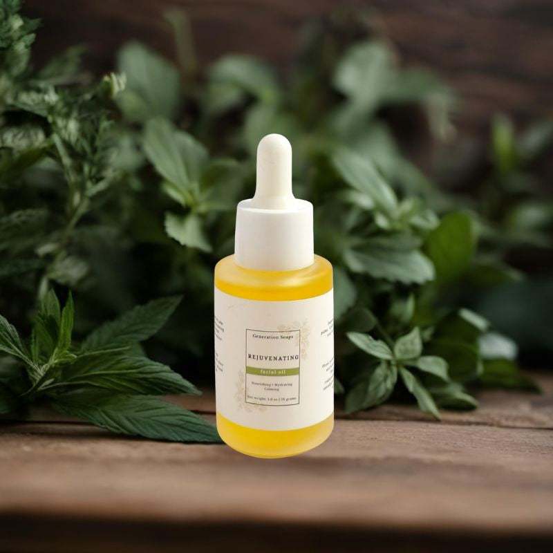 Bottle of rejuvenating facial oil with natural ingredients for hydration and skin renewal