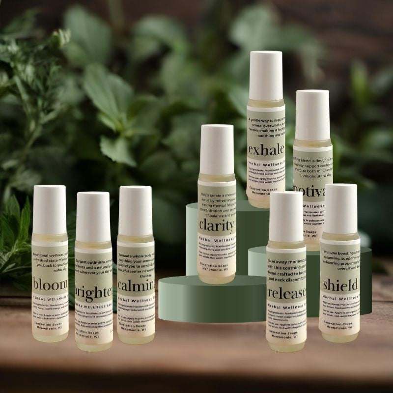 Roll Ons Herbal Wellness with essential oil blends for relaxation and emotional balance