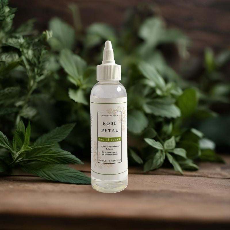 Rose Petal Facial Toner bottle with rose petals and aloe vera for hydrating and refreshing skin