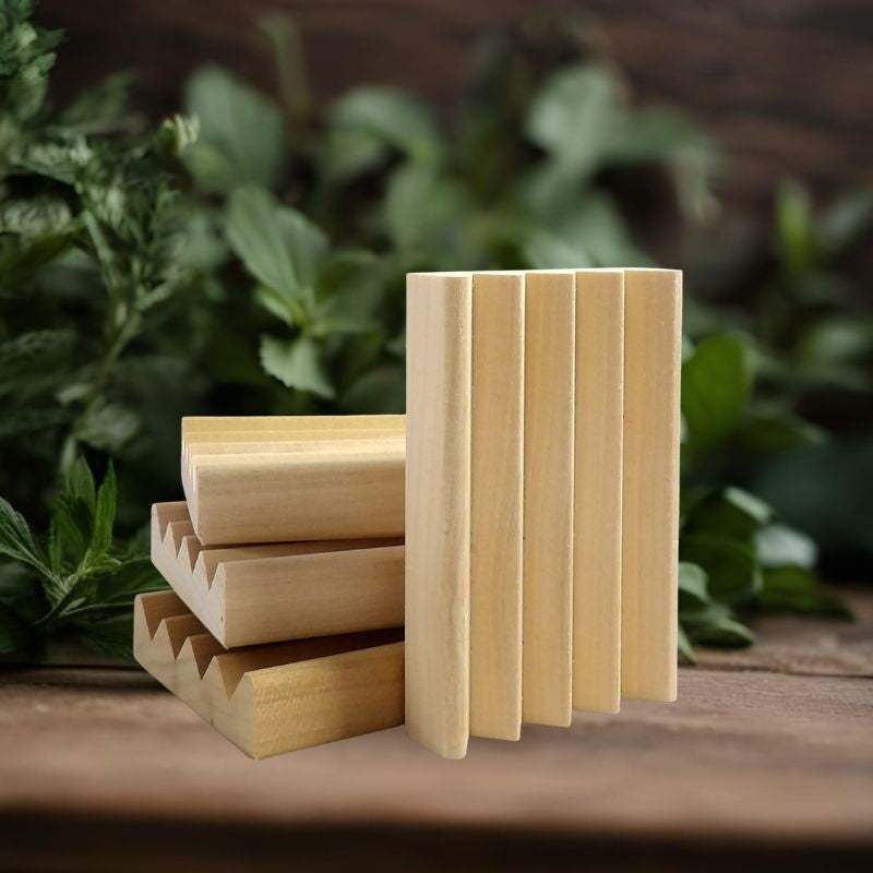 Handcrafted natural wood soap dish with slatted design for proper drainage and extended soap life
