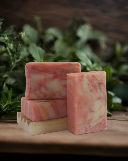 Natural soap bar with yarrow and rose, floral herbal blend for soothing and nourishing skin
